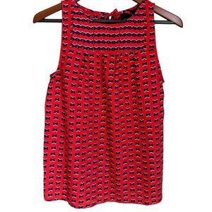 Cynthia Rowley Red Blouse Bow Print Sleeveless Round Neck Novelty Women's S